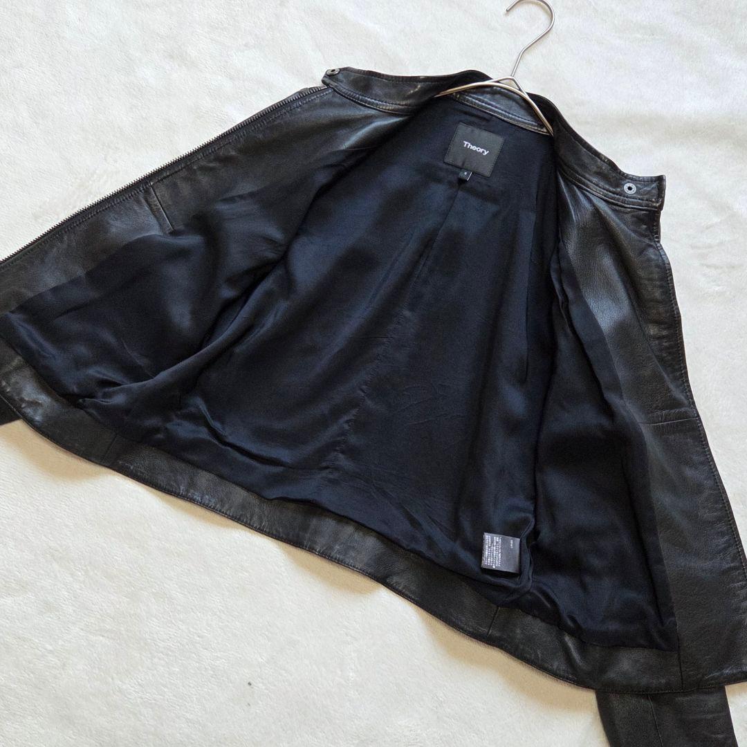 【美品】Theory 現行ロゴ シングル ライダースジャケット 羊革 S 黒