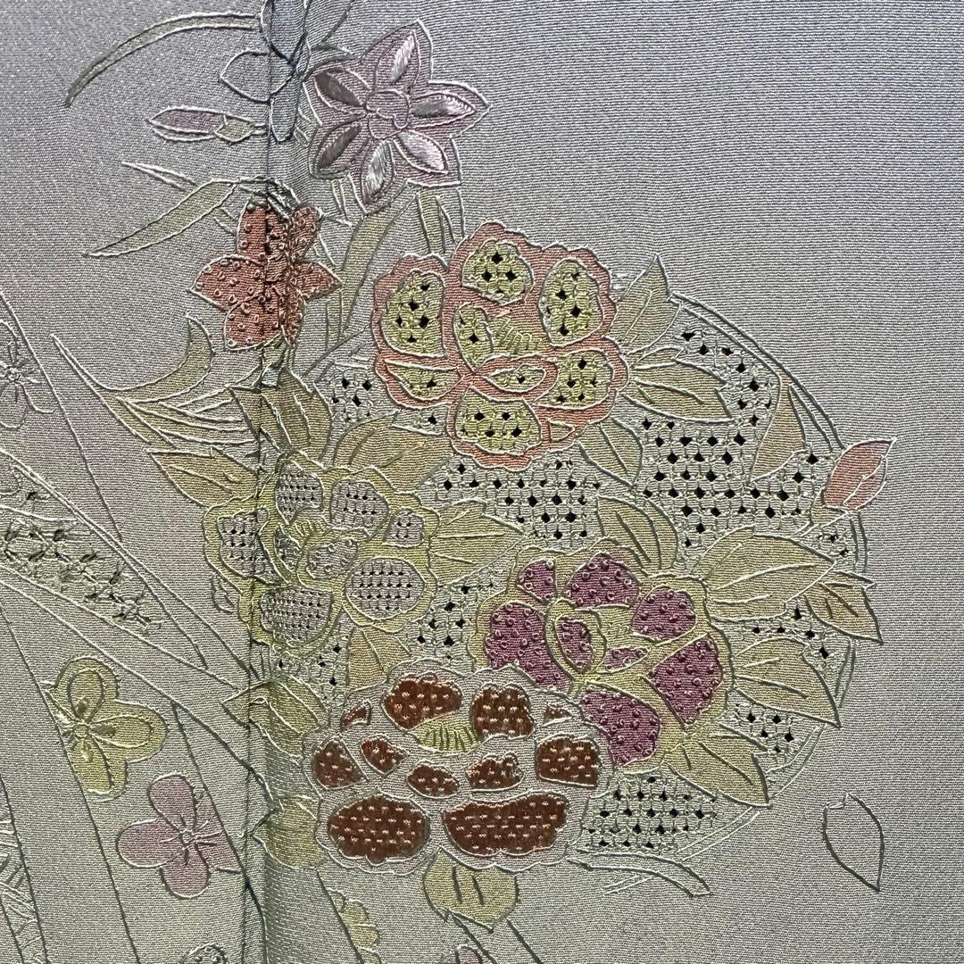 D121 訪問着 汕頭・蘇州・相良刺繍 総刺繍 正絹 着物 袷 極美品