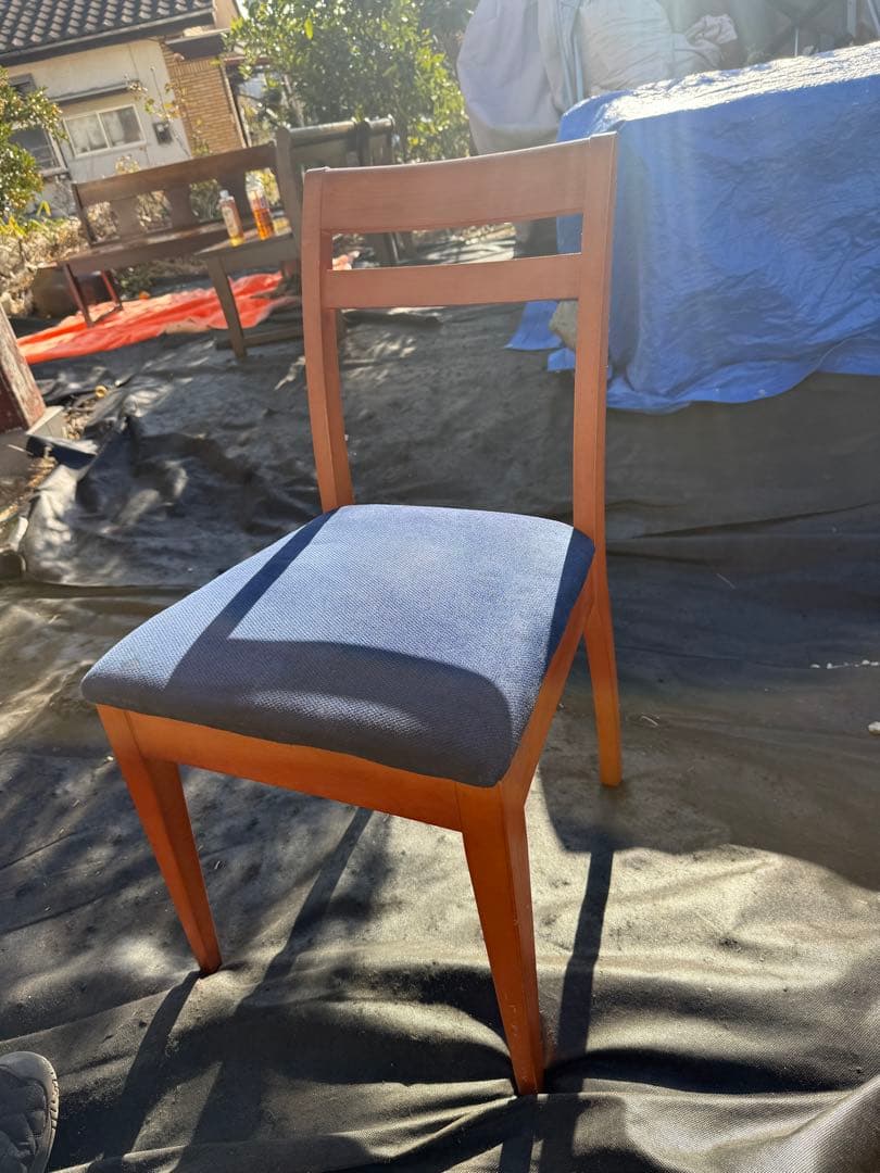 renoma レノマ 木製ダイニングチェア 4脚セット 青座面　フランス　パリ