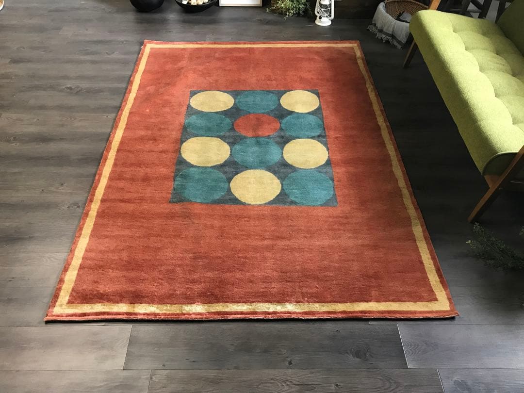 美品 144x201cm 手織り パキスタン 絨毯 ラグ ラグマット 幾何学模様