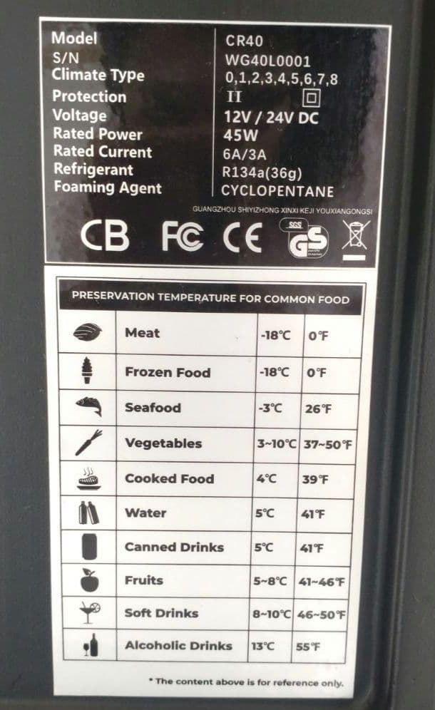 車載冷蔵庫　40L　F40C4TMP RCG40