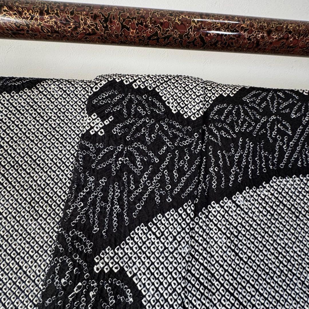 超美品　正絹　袷　現代　広襟　訪問着　着物　 黒　総絞り　絞り　162裄67