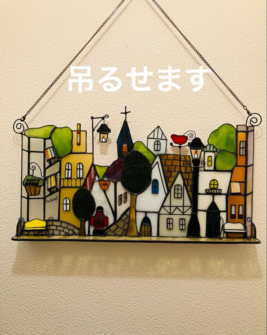 ステンドグラス　ガス燈のある街並み