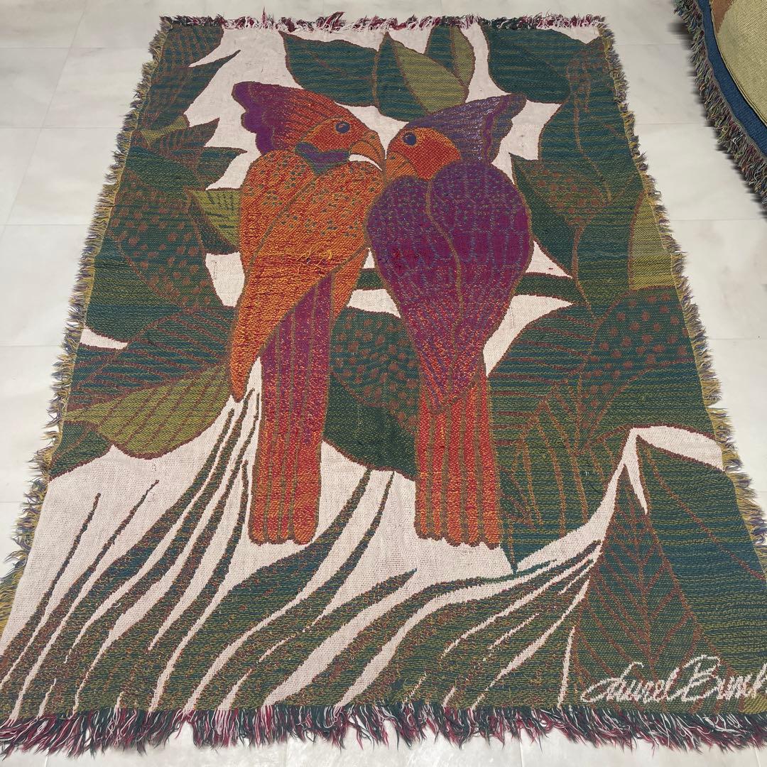 鳥　マルチカバー　ソファーカバー　ヴィンテージラグ　170x116