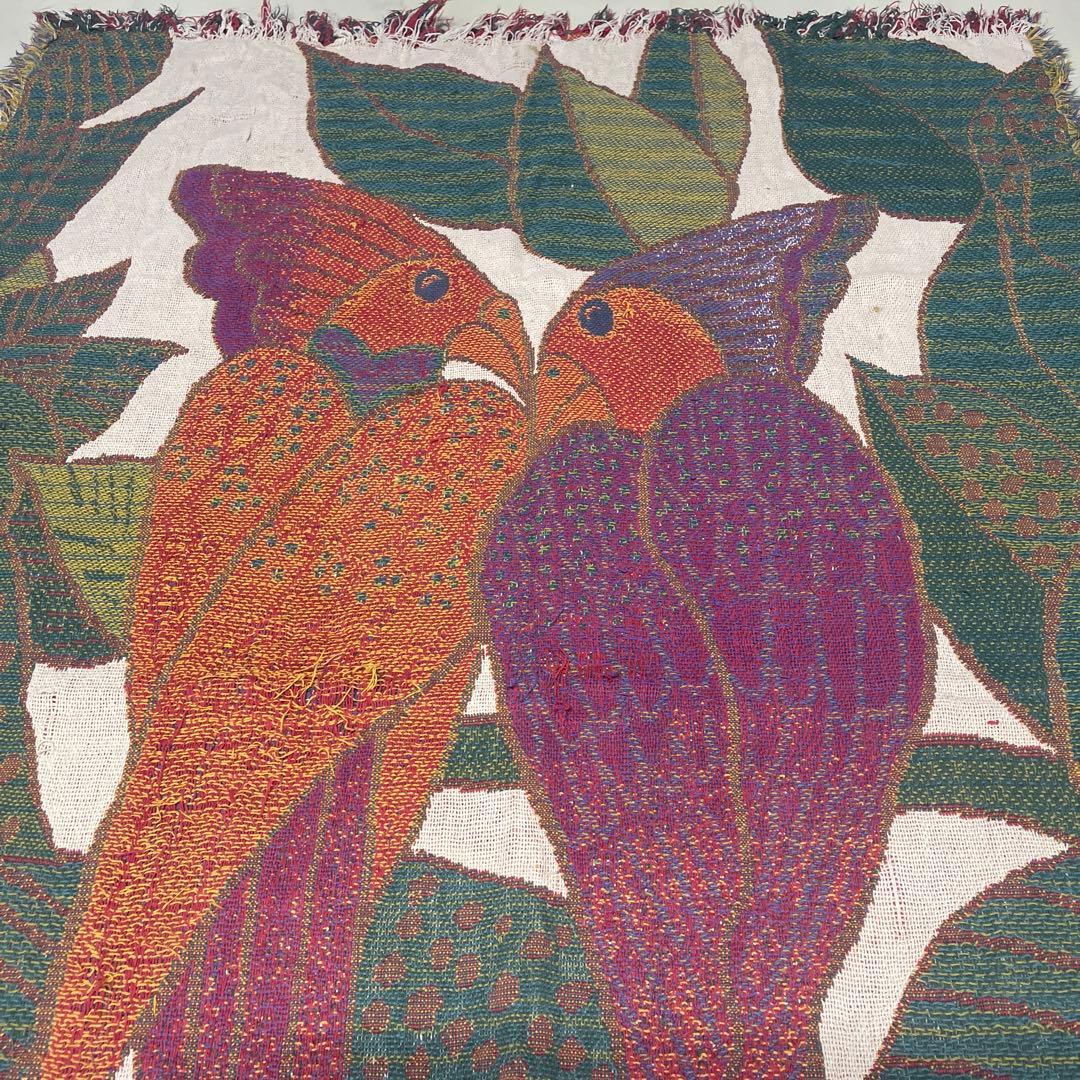 鳥　マルチカバー　ソファーカバー　ヴィンテージラグ　170x116