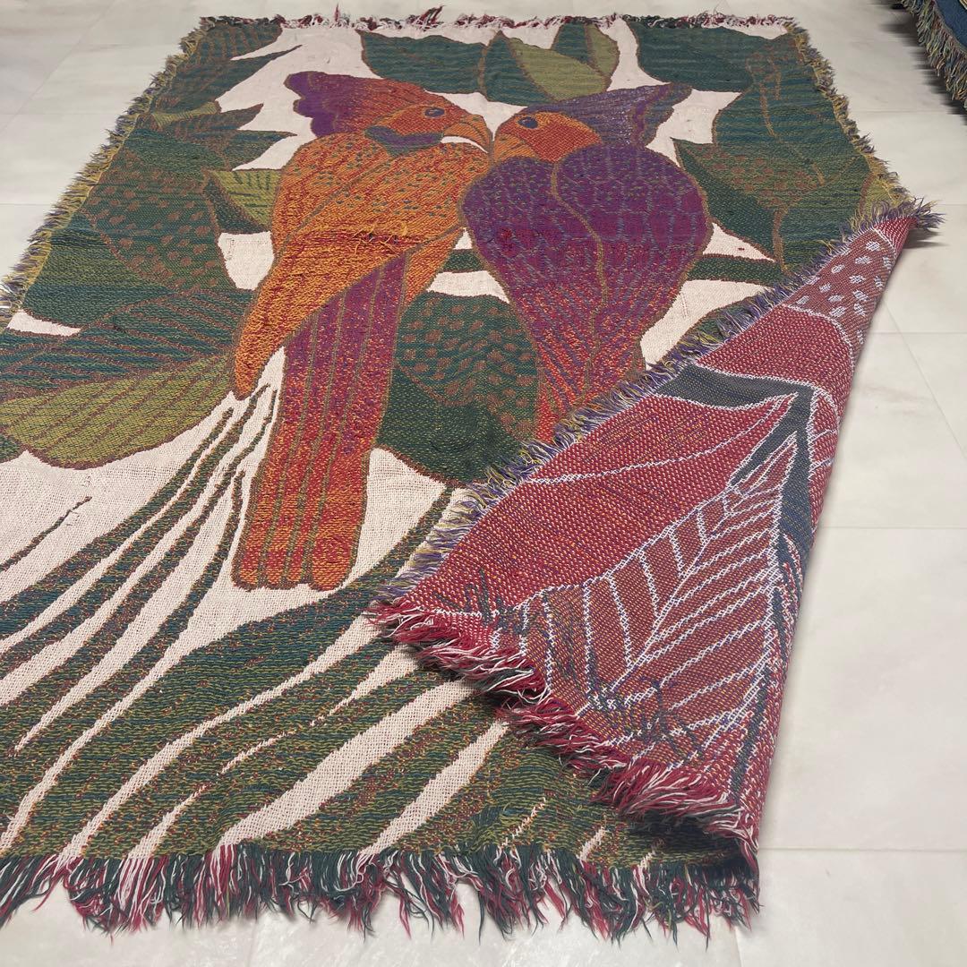 鳥　マルチカバー　ソファーカバー　ヴィンテージラグ　170x116