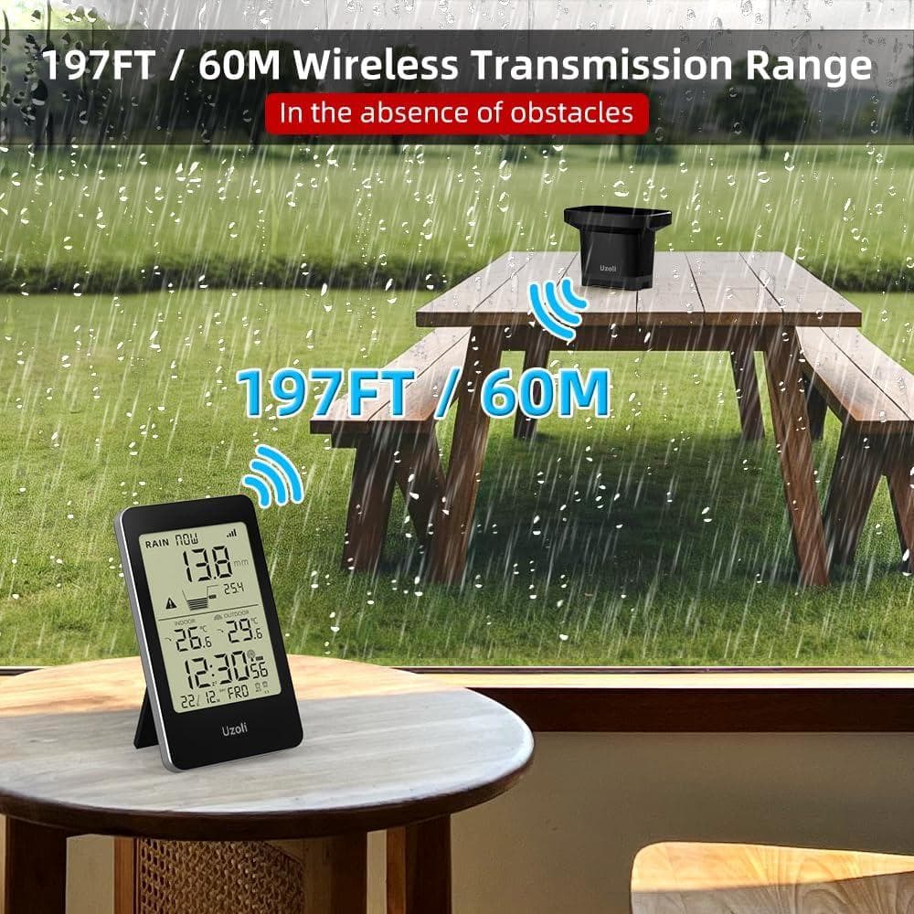 Uzoli 多機能気象ステーション 雨量計 温度計 原子時計 庭 屋外用