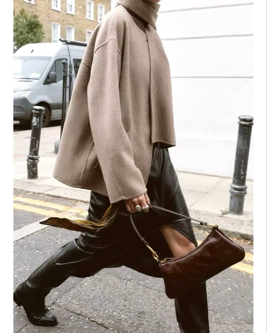 完売品 ZARA ウールショートスカーフコート ミンク S