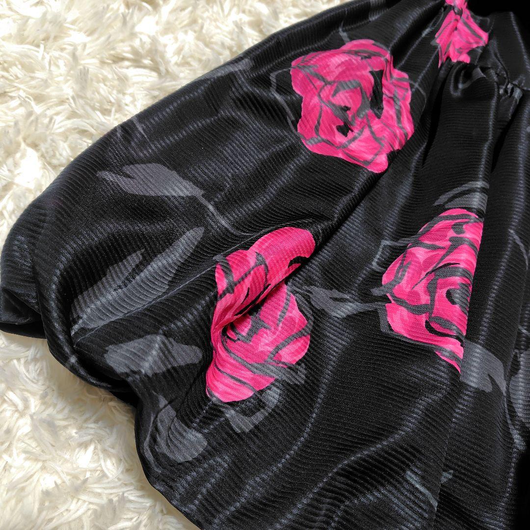 【美品♡ふんわりバルーン】エムズグレイシー　ローズ×リボンベルトワンピース　黒