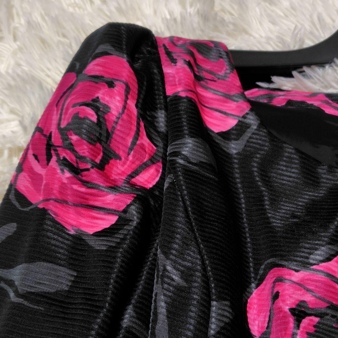 【美品♡ふんわりバルーン】エムズグレイシー　ローズ×リボンベルトワンピース　黒