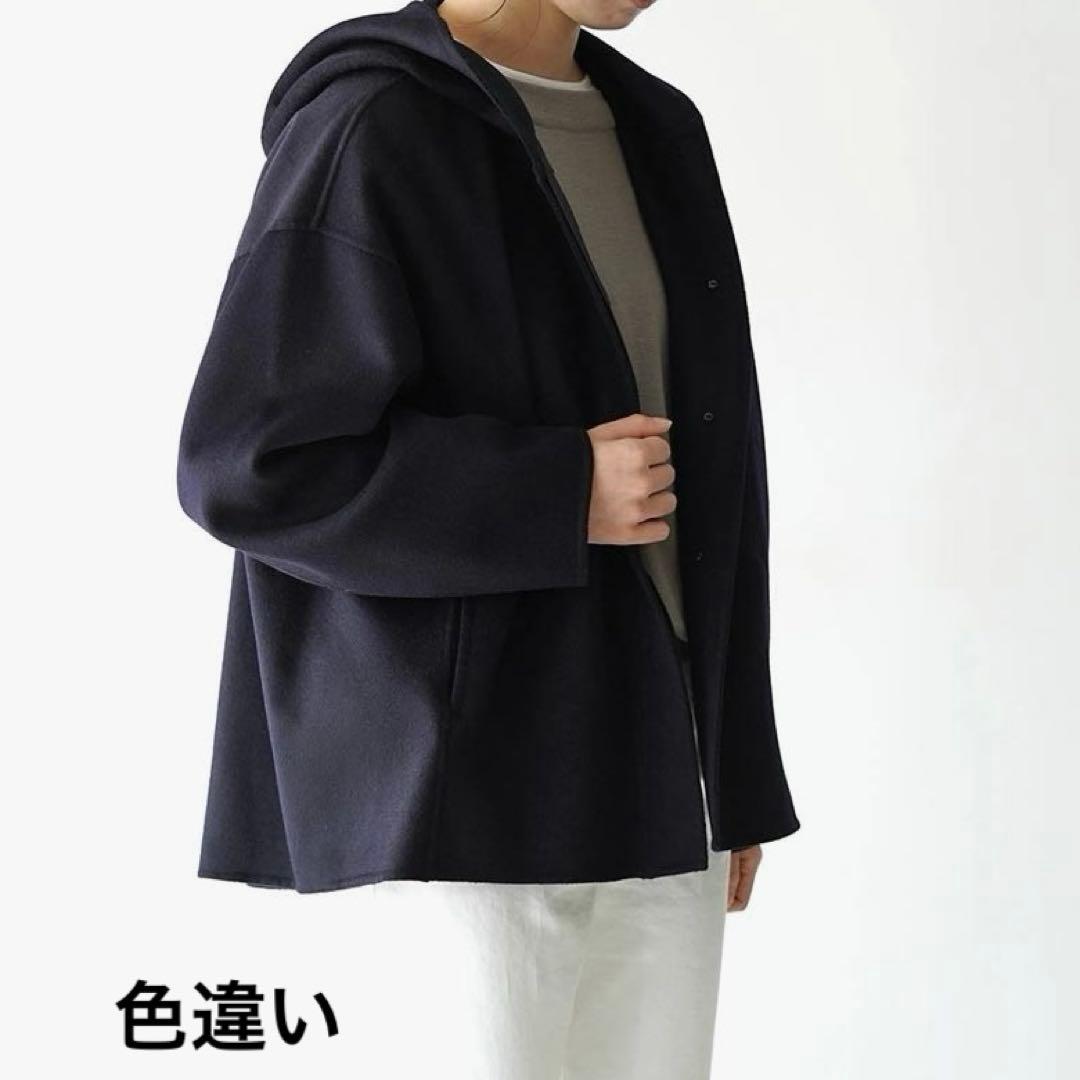 ミズイロインド　ウール ショートリバーコート 黒　フード