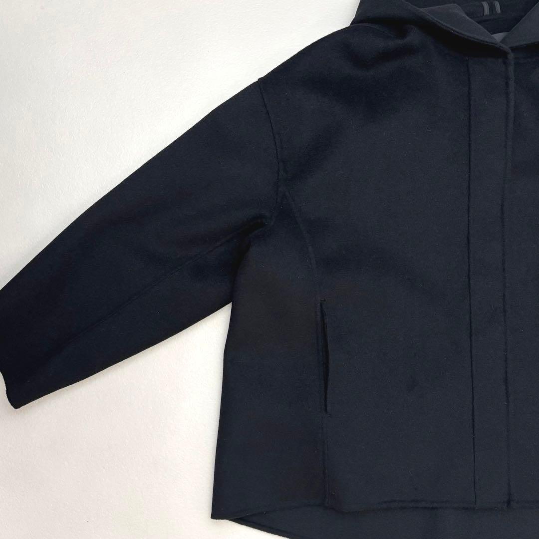 ミズイロインド　ウール ショートリバーコート 黒　フード