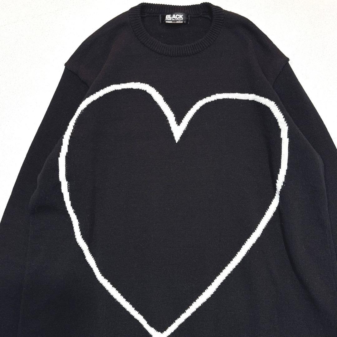 【美品/22AW /メンズL】ブラック　コムデギャルソン　ハート　セーター　黒