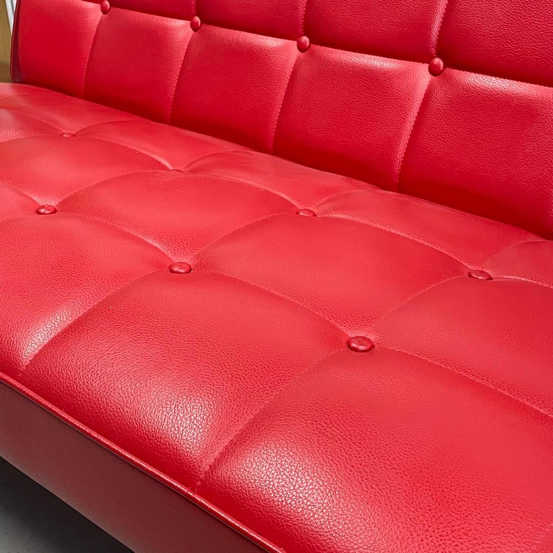 【カリモク60】Kチェア 2シーター 張り替え レッド ビンテージ ソファ