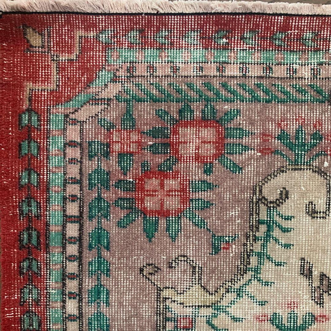 トルコヴィンテージラグ　205×122 モーヴピンク　フラワー　トルコラグ