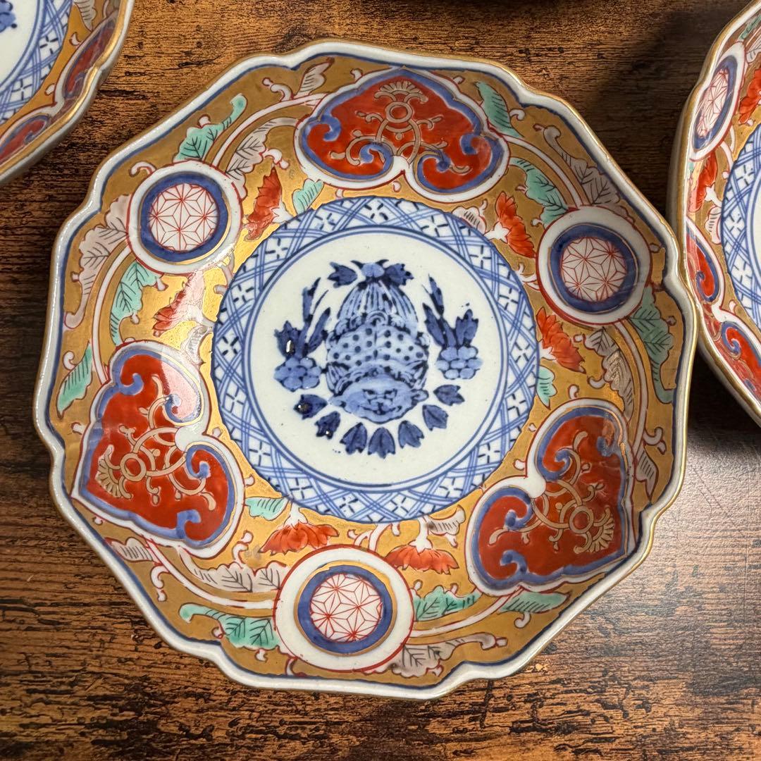 古伊万里　大明成化年製　金彩なます皿五客　お皿/アンティーク/鉢 060