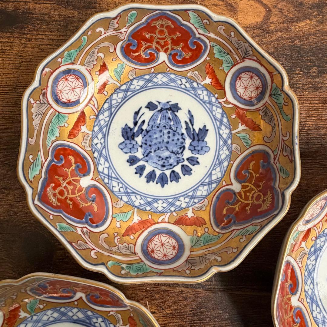 古伊万里　大明成化年製　金彩なます皿五客　お皿/アンティーク/鉢 060