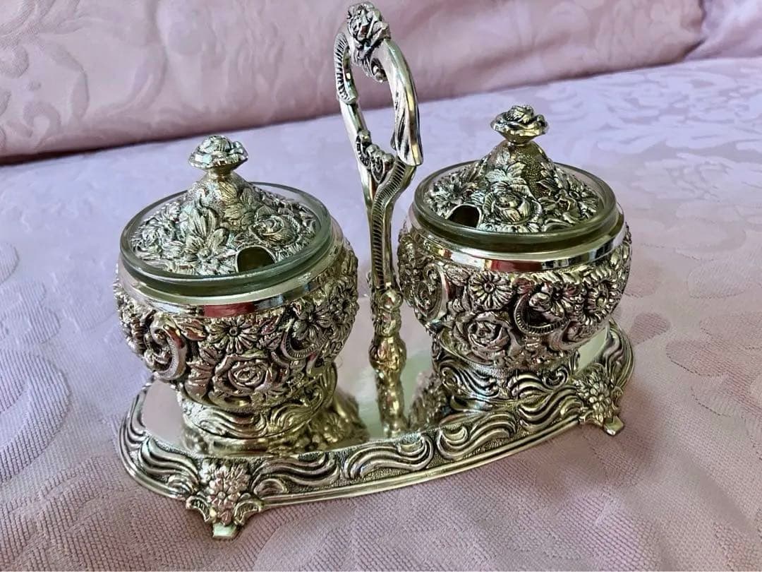 上品な輝き☆アンティーク シュガーポットスタンドセット / 薔薇 ローズ 日本製