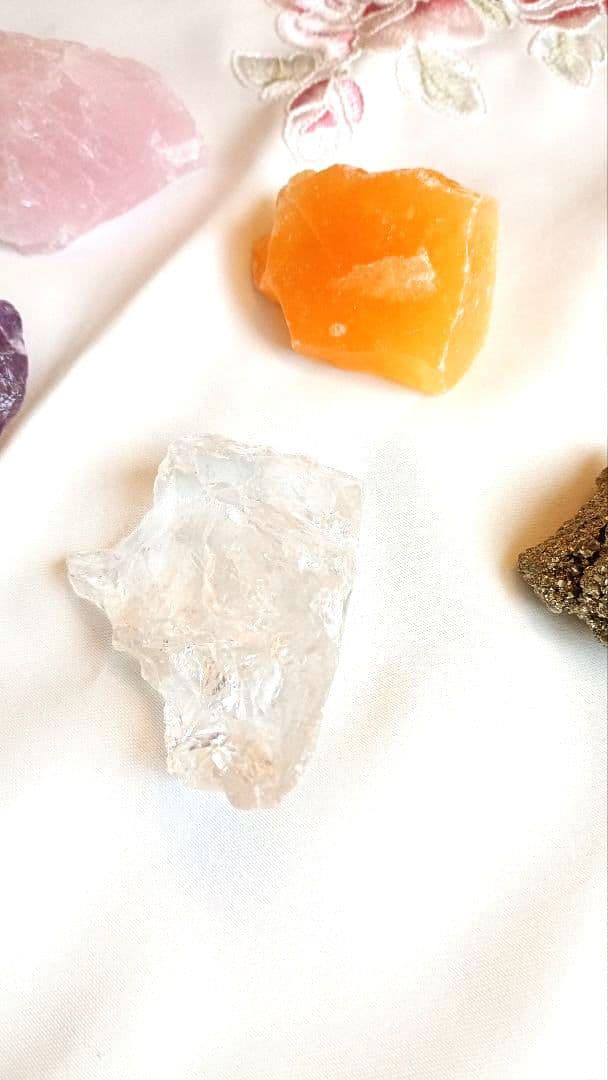 石材店購入 天然石 原石 5点セット（水晶・アメジスト・ローズクォーツ 他）