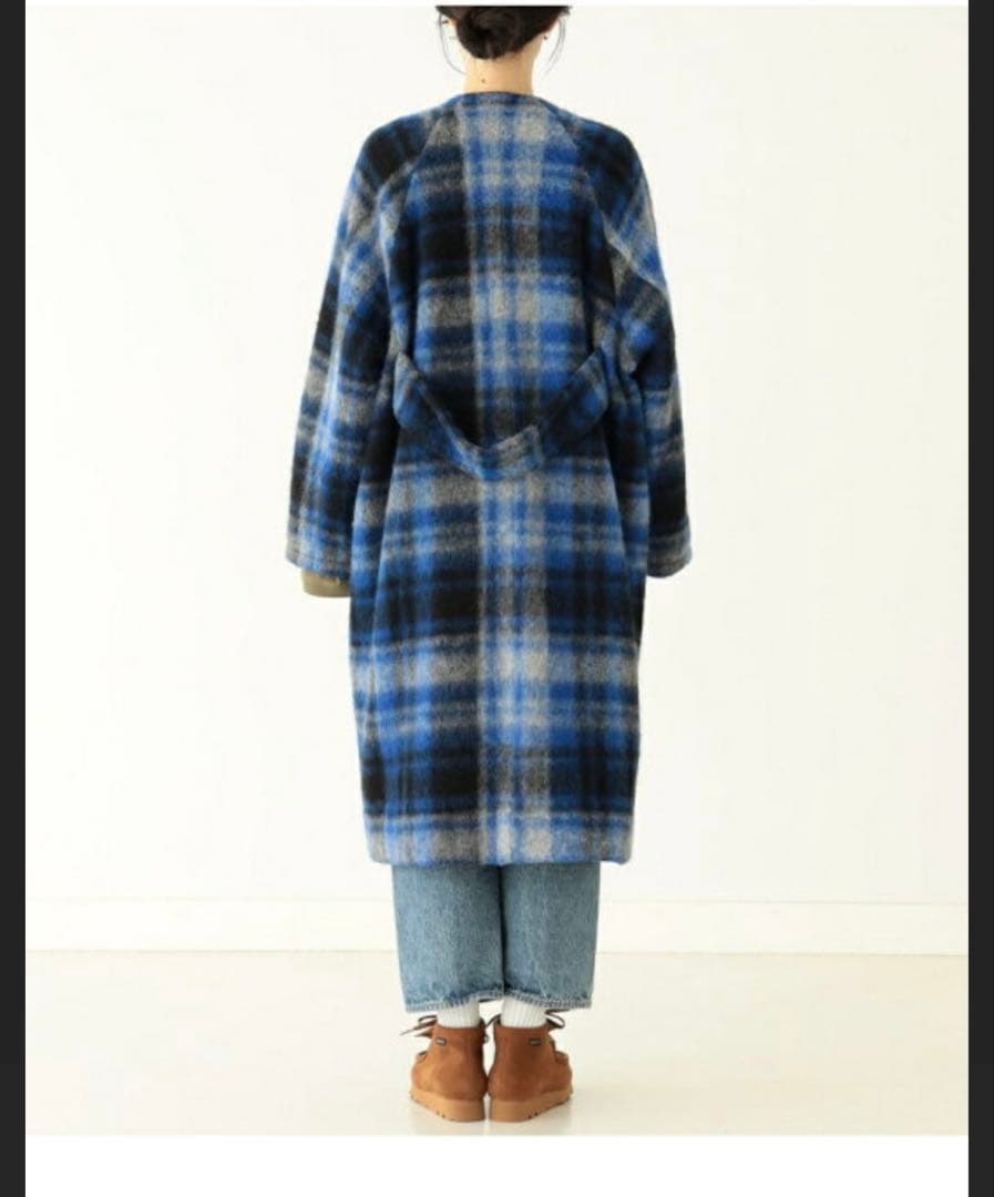 BEAMS BOY スライバー タータンチェック ノーカラー コート