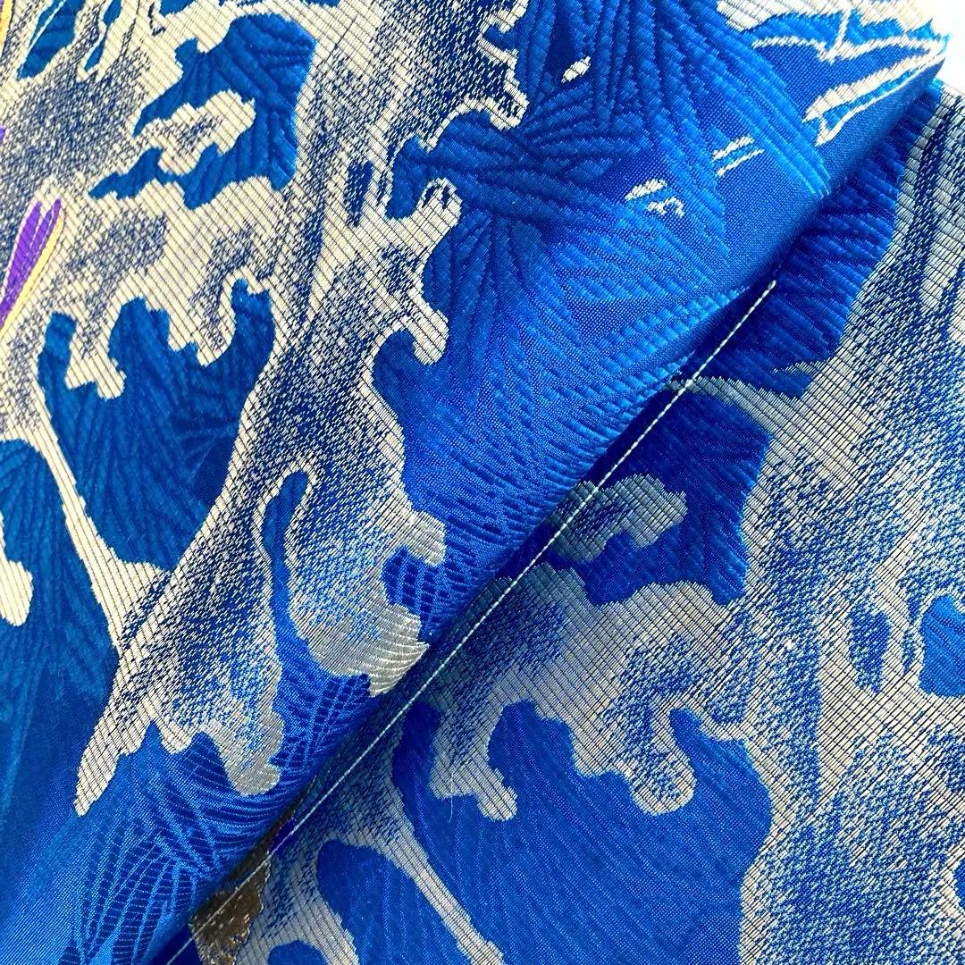 アンティーク京袋帯　小鳥の織り出し　青紺色　大正ロマン　昭和レトロ　N7-25