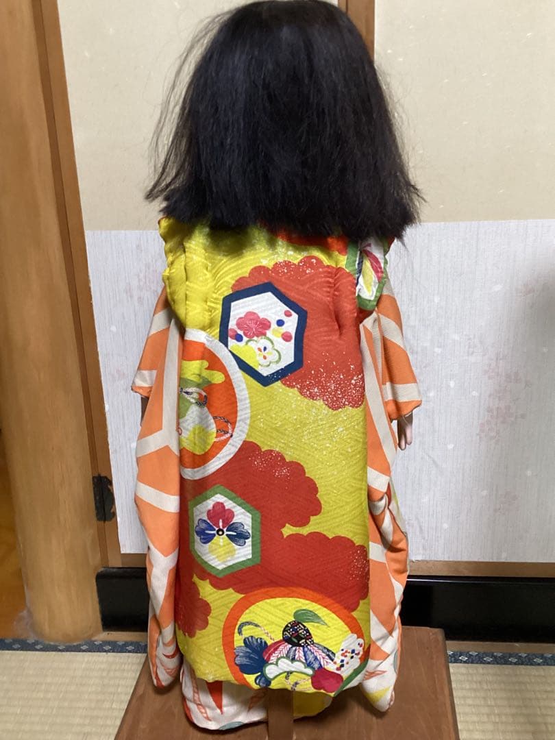 市松人形 74cm 花月斎？　石黒製作　綿入り着物　抱き人形　吹子付き