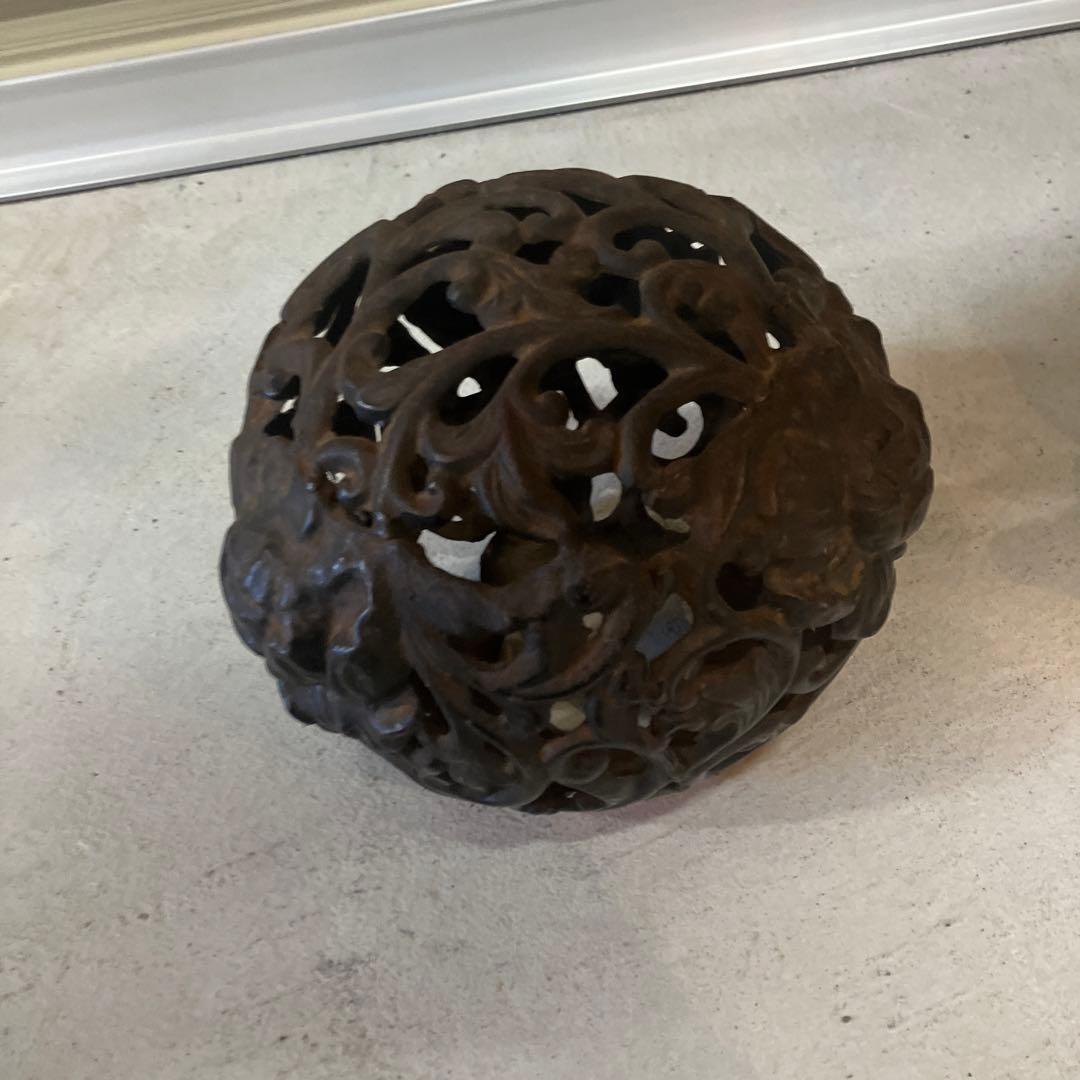 昭和レトロ 大型 鉄製 金属工芸 玉乗り獅子 玉獅子 鋳物 狛犬 置物 オブジェ
