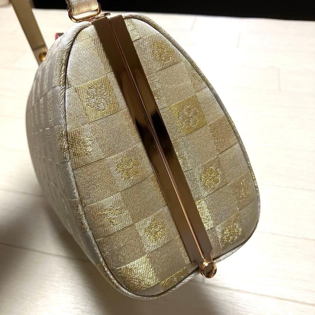 《未使用》草履バッグセット　市松模様　ゴールド