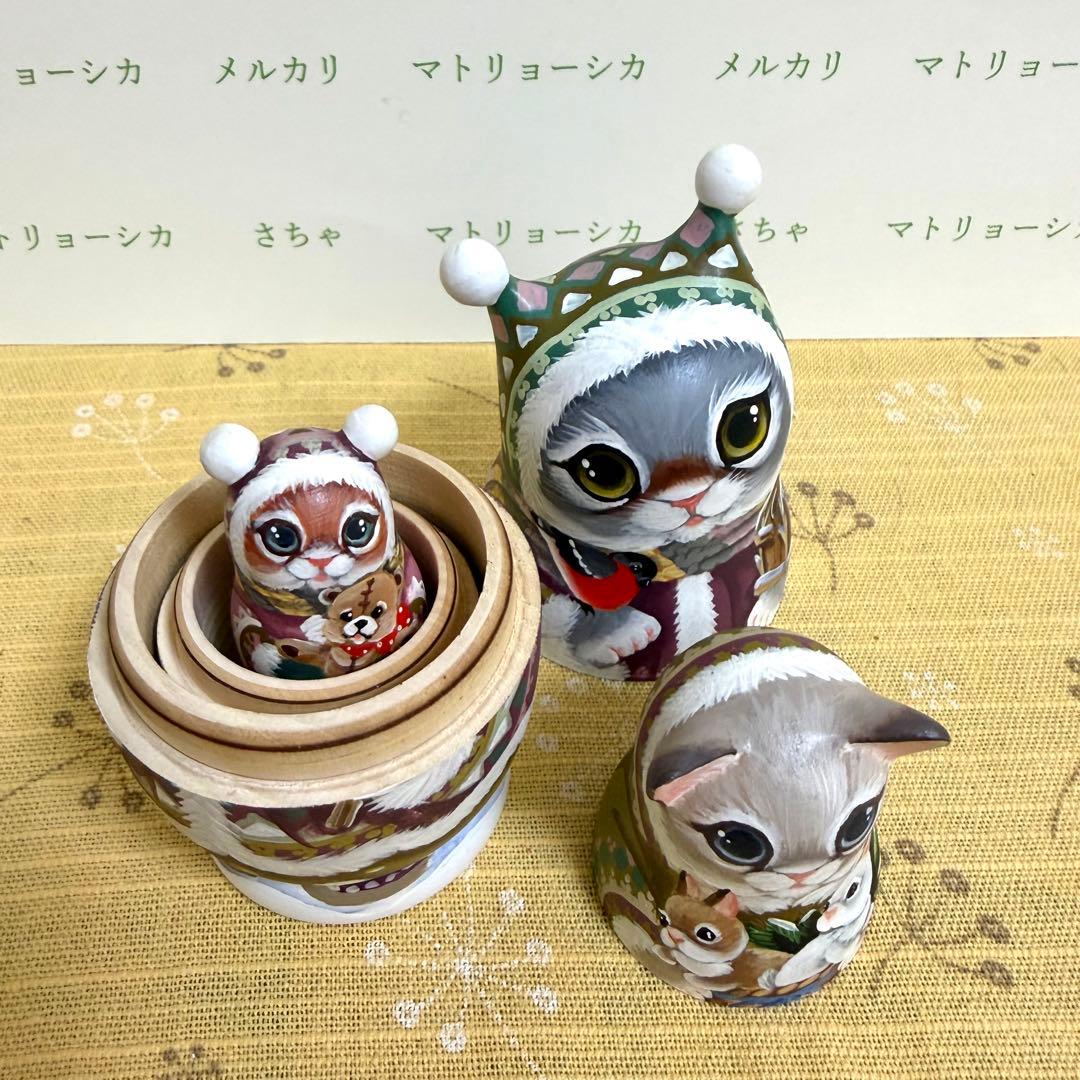 作家もの　マトリョーシカ　猫　スヴェトラーナ・ニコラエヴァ　手描き