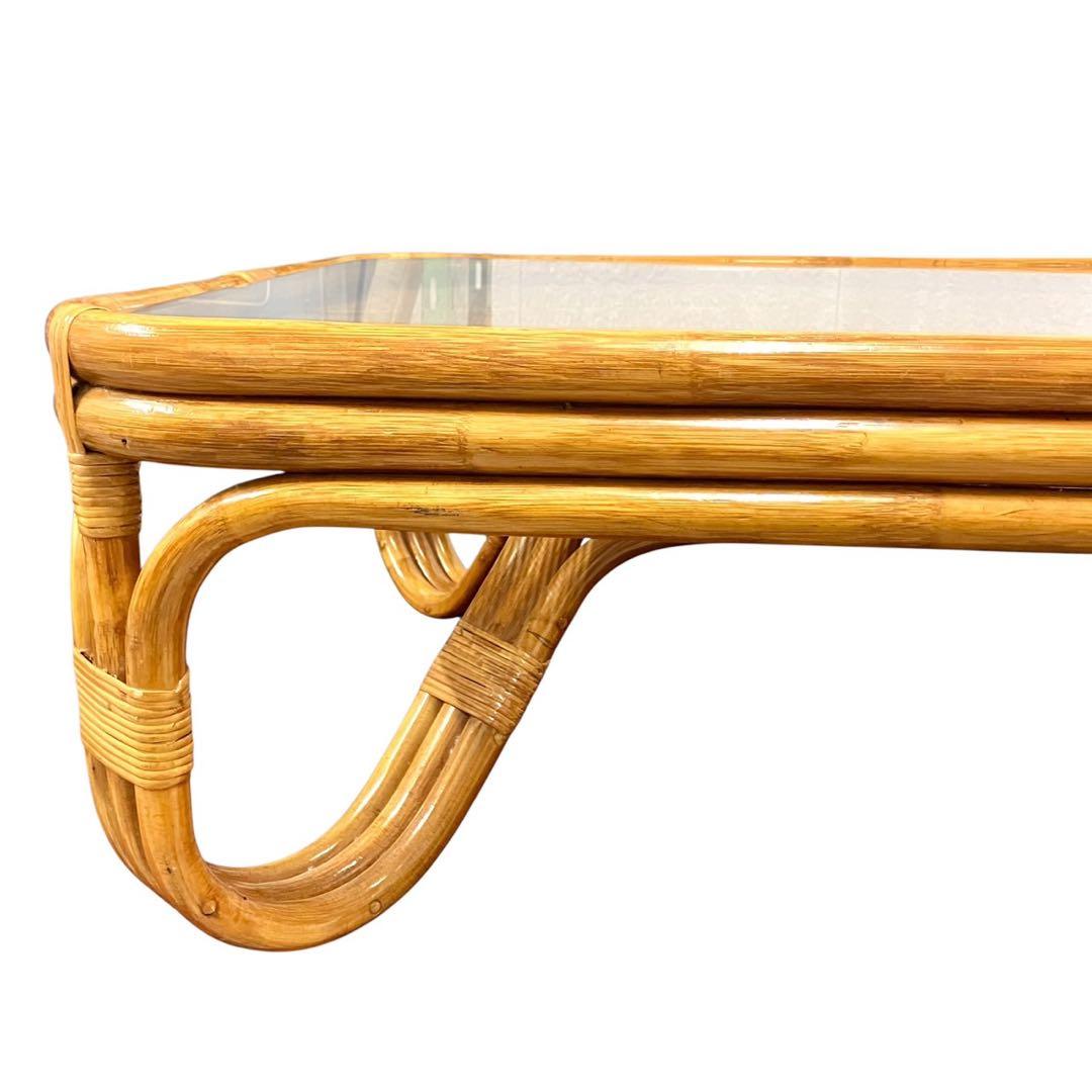 ラタン ガラス天板 ローテーブル 籐 ヴィンテージ ナチュラル センターテーブル