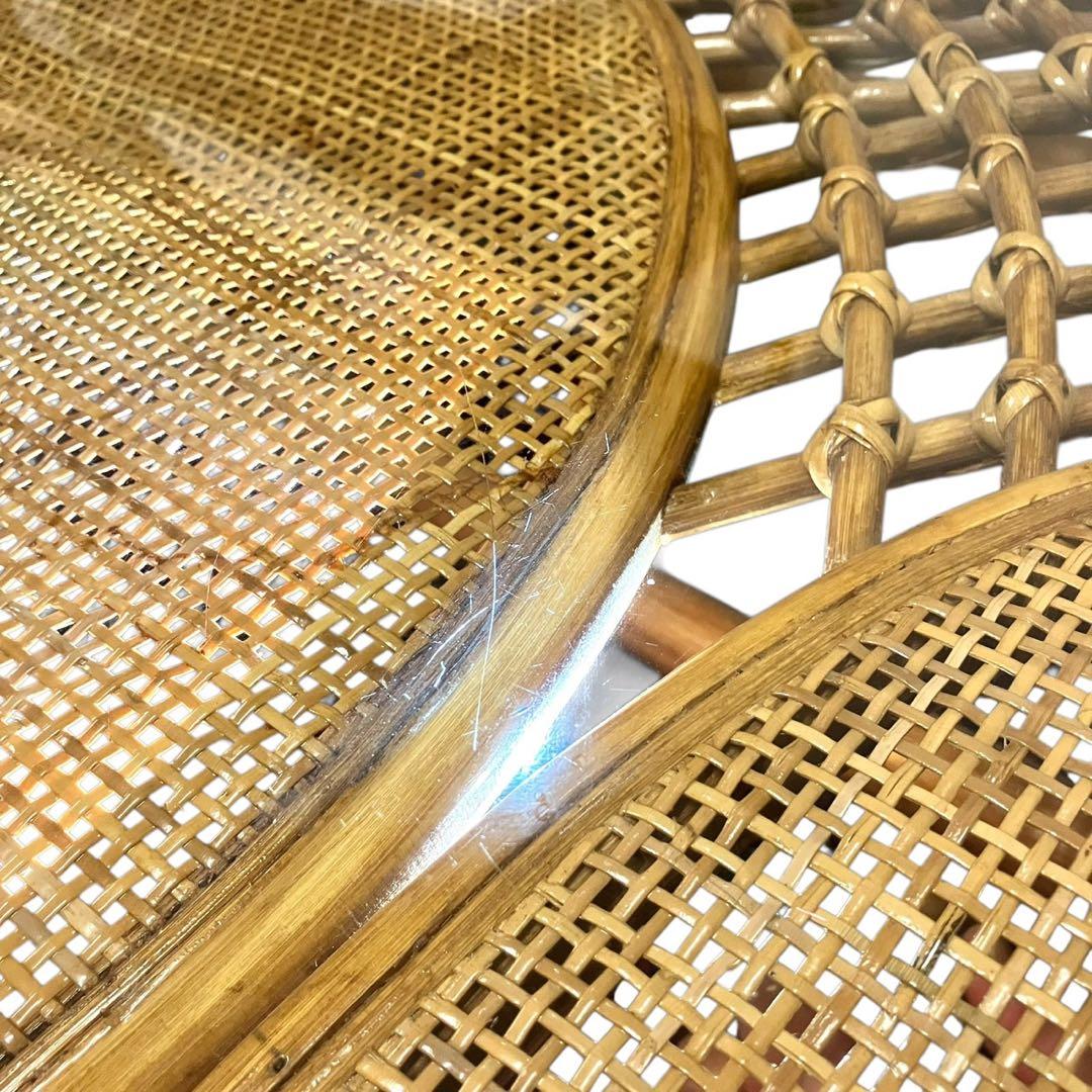 ラタン ガラス天板 ローテーブル 籐 ヴィンテージ ナチュラル センターテーブル