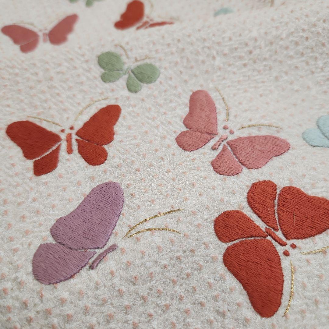 未使用に近い　総絞り刺繍訪問着　蝶々　淡い桜色　付け下げ　阪急扱い　正絹