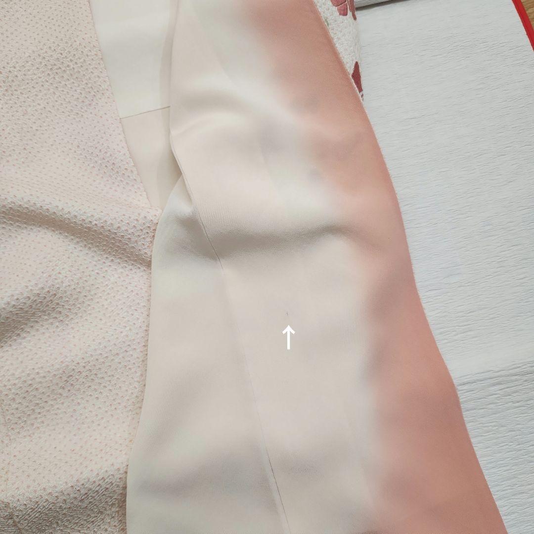 未使用に近い　総絞り刺繍訪問着　蝶々　淡い桜色　付け下げ　阪急扱い　正絹