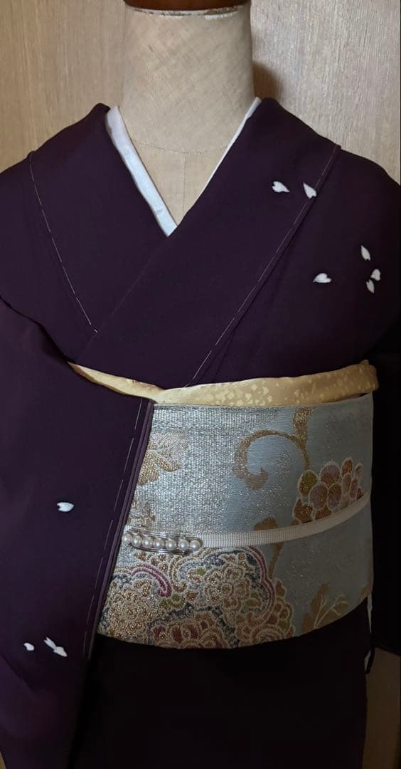 正絹縮緬　小桜、蛍暈し訪問着　 小豆紫【洛楽人工房】トール裄長 未使用　美品