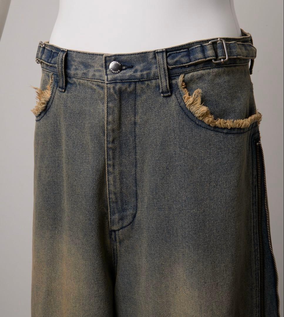GRANCY ジップ デザイン バギー デニム パンツ ブルー S