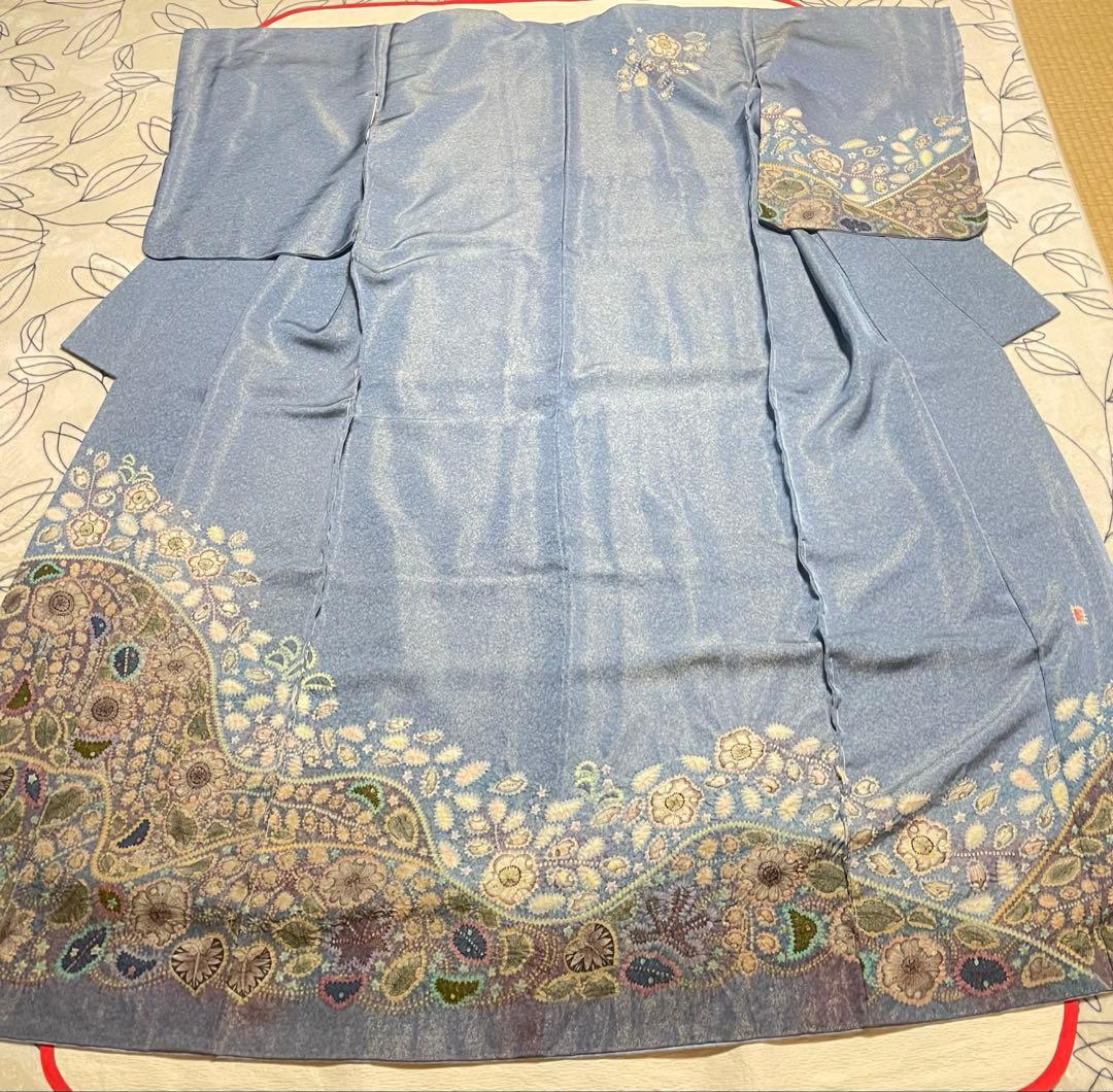 訪問着フルセット　辻ヶ花　作家　落款　絞り　銀通し　ふくれ帯　しつけ糸付