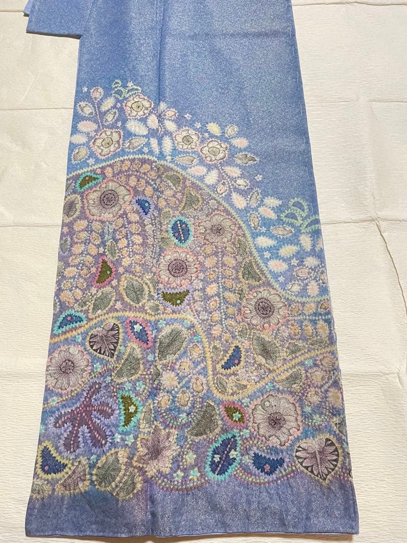 訪問着フルセット　辻ヶ花　作家　落款　絞り　銀通し　ふくれ帯　しつけ糸付