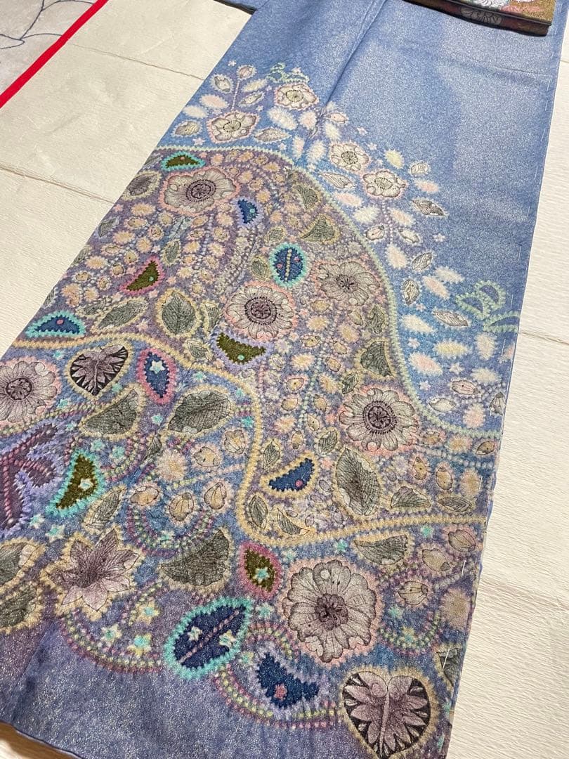 訪問着フルセット　辻ヶ花　作家　落款　絞り　銀通し　ふくれ帯　しつけ糸付