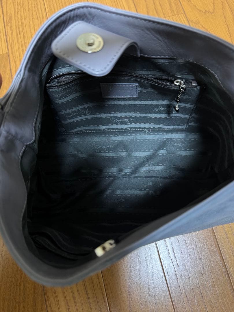 銀座かねまつ　グレー レザー ショルダーバッグ2way
