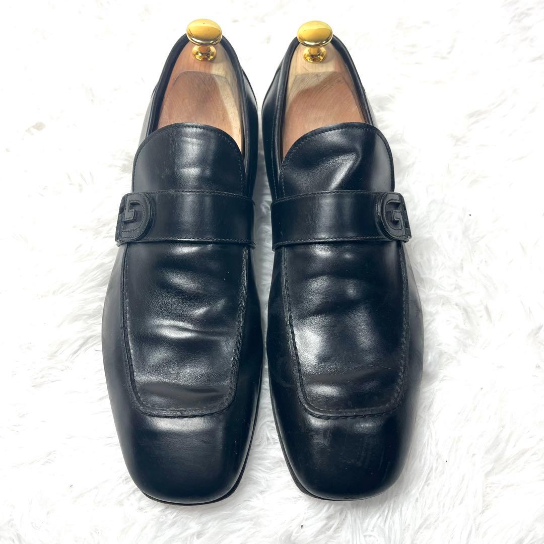 【美品】 GUCCI グッチ GGロゴ ベルト ローファー 26.5cmブラック