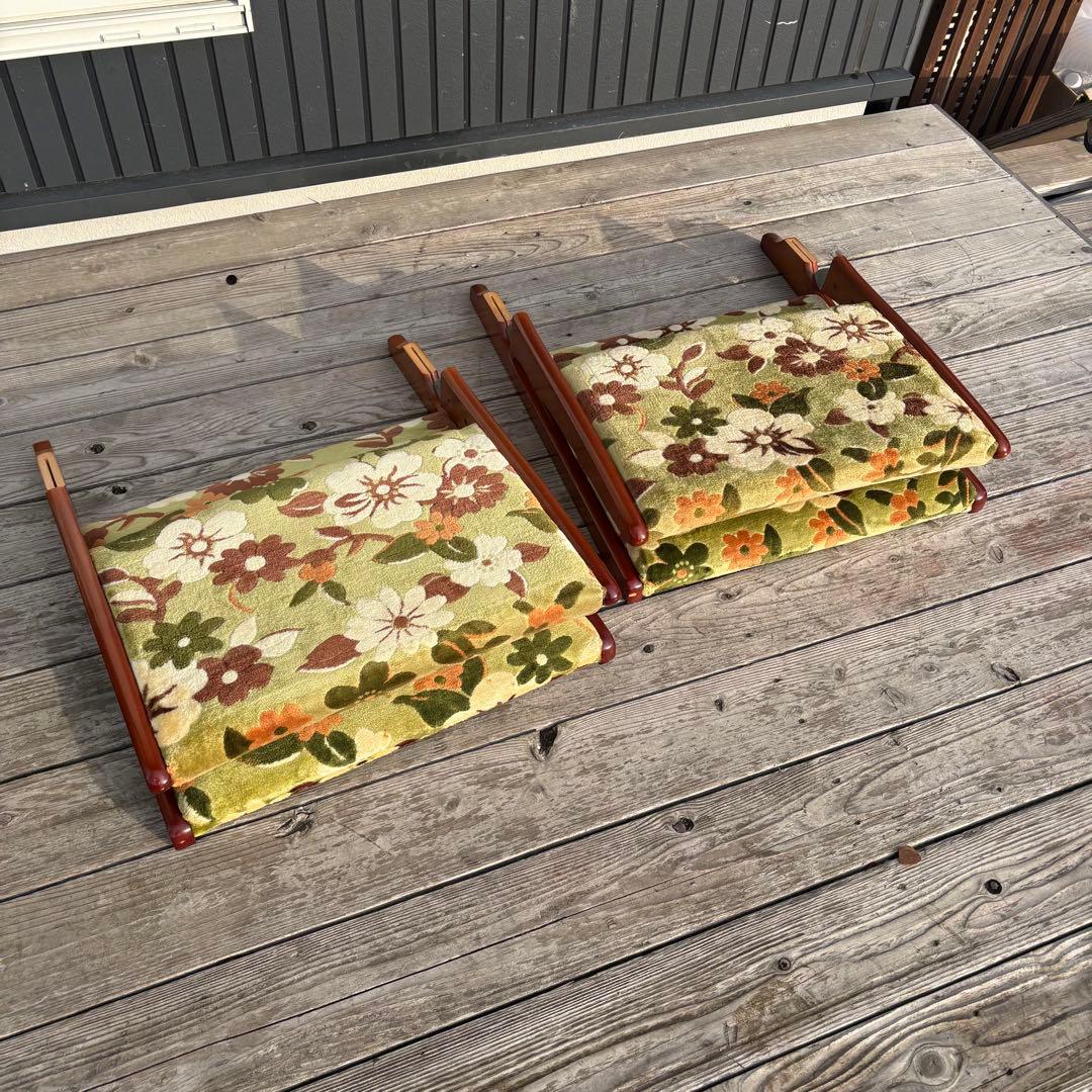 ②昭和レトロ ニチハン 花柄座椅子 2脚セット 花柄 和モダン 折りたたみ古家具