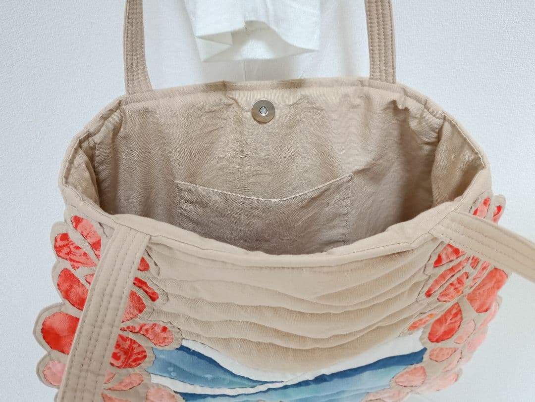 ハワイアンキルト　ハンドメイド　プルメリアトートバッグ