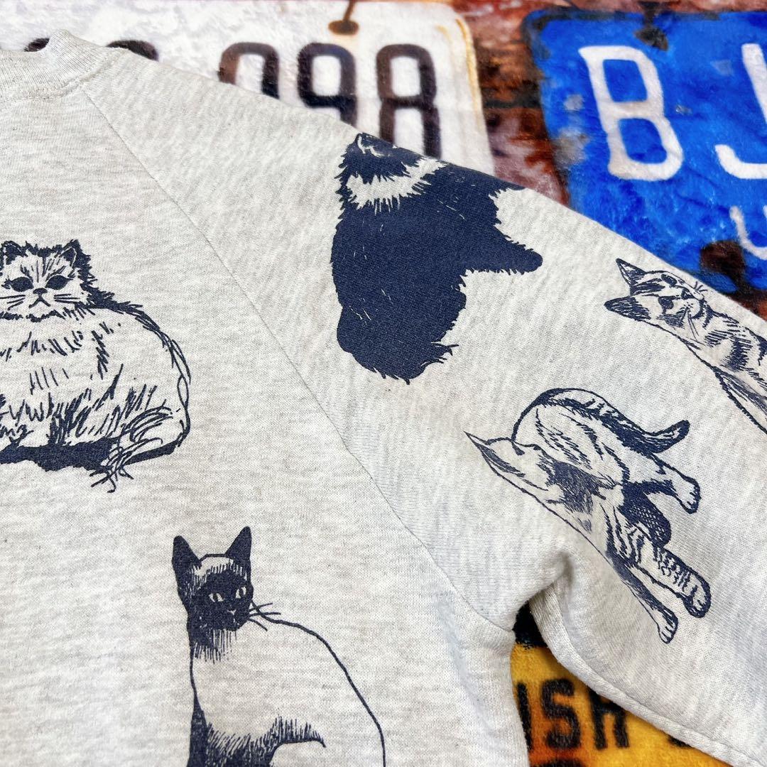 n*様 90s USA製 JERZEES 総柄 キャット　スウェット L 猫 ア