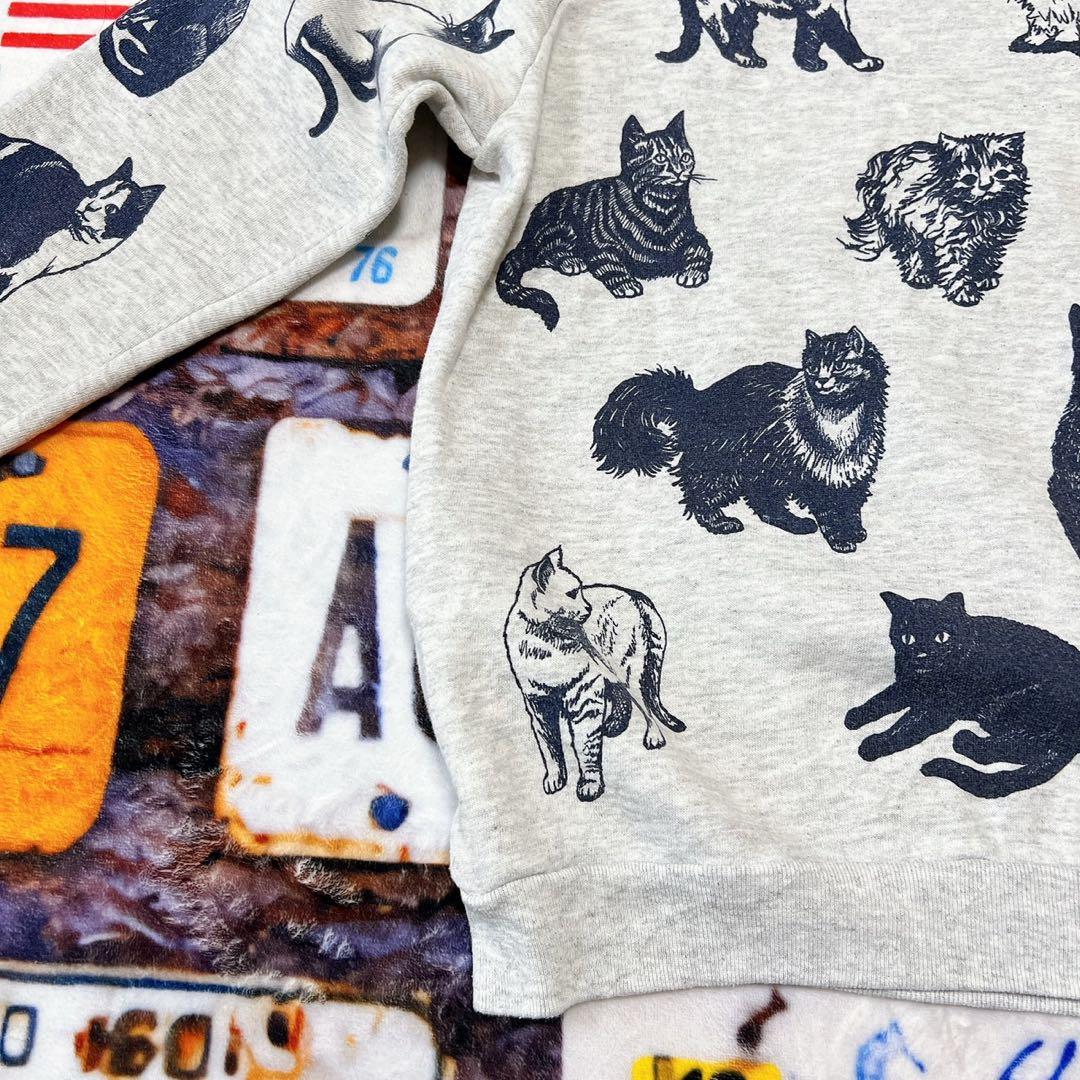 n*様 90s USA製 JERZEES 総柄 キャット　スウェット L 猫 ア