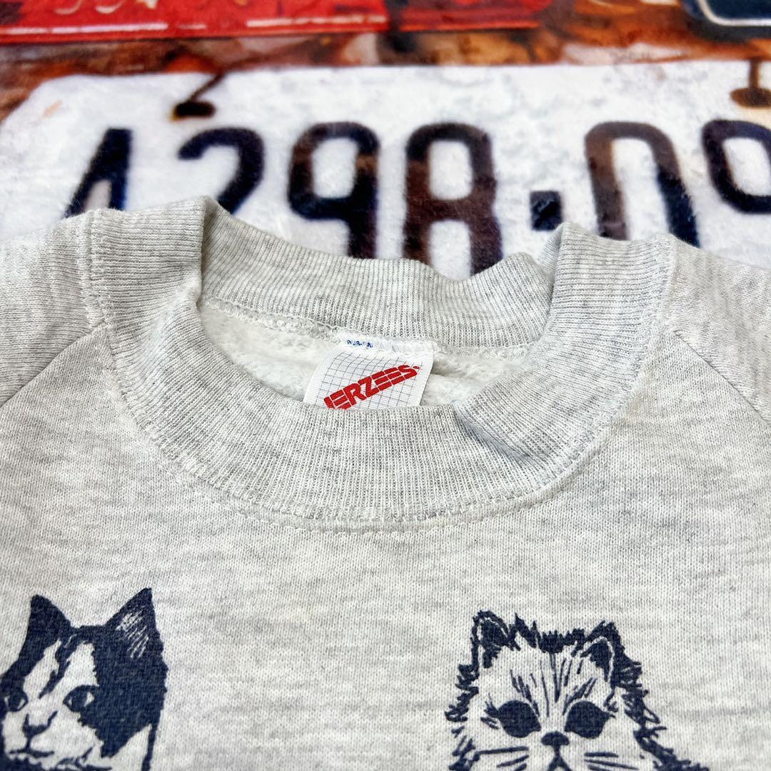 n*様 90s USA製 JERZEES 総柄 キャット　スウェット L 猫 ア