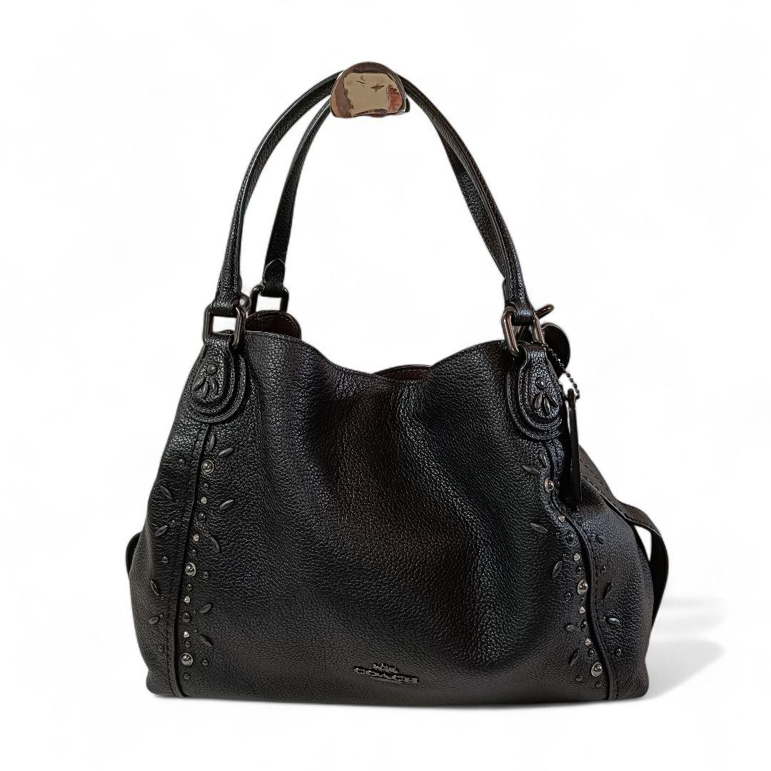 美品 正規品 コーチ COACH レザー ハンドバッグ スタッズ 黒 ブラック