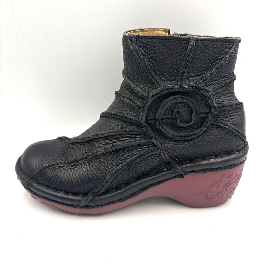エスタシオン うずまき ショートブーツ【M】23cm ブラック サイドジップ