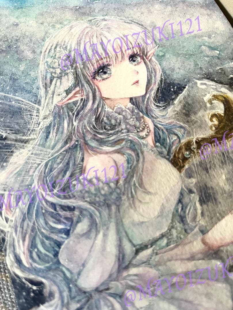 手描きイラスト 原画 創作【金の竪琴】