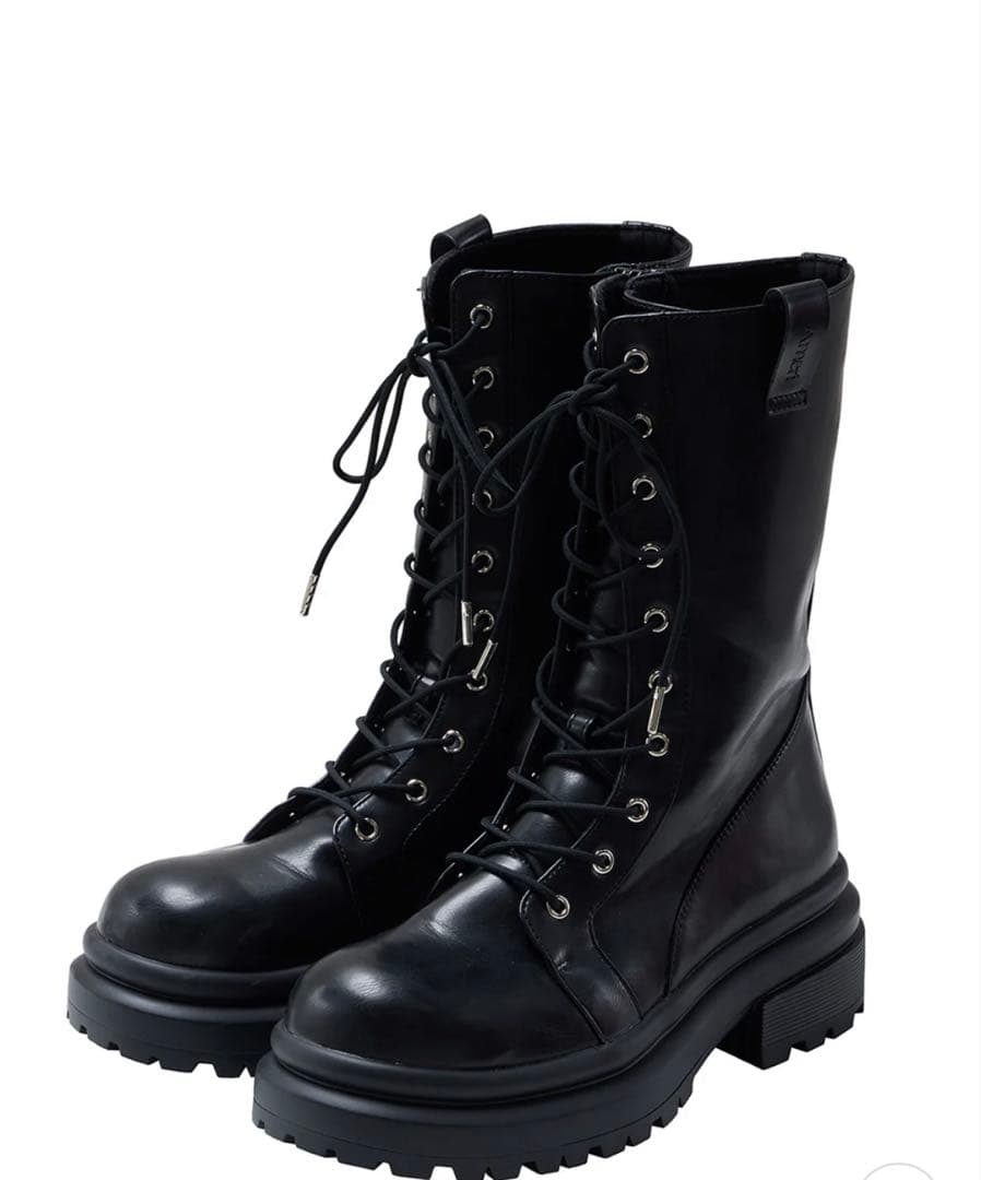 レースアップ ブラックブーツ/ブラックLサイズ