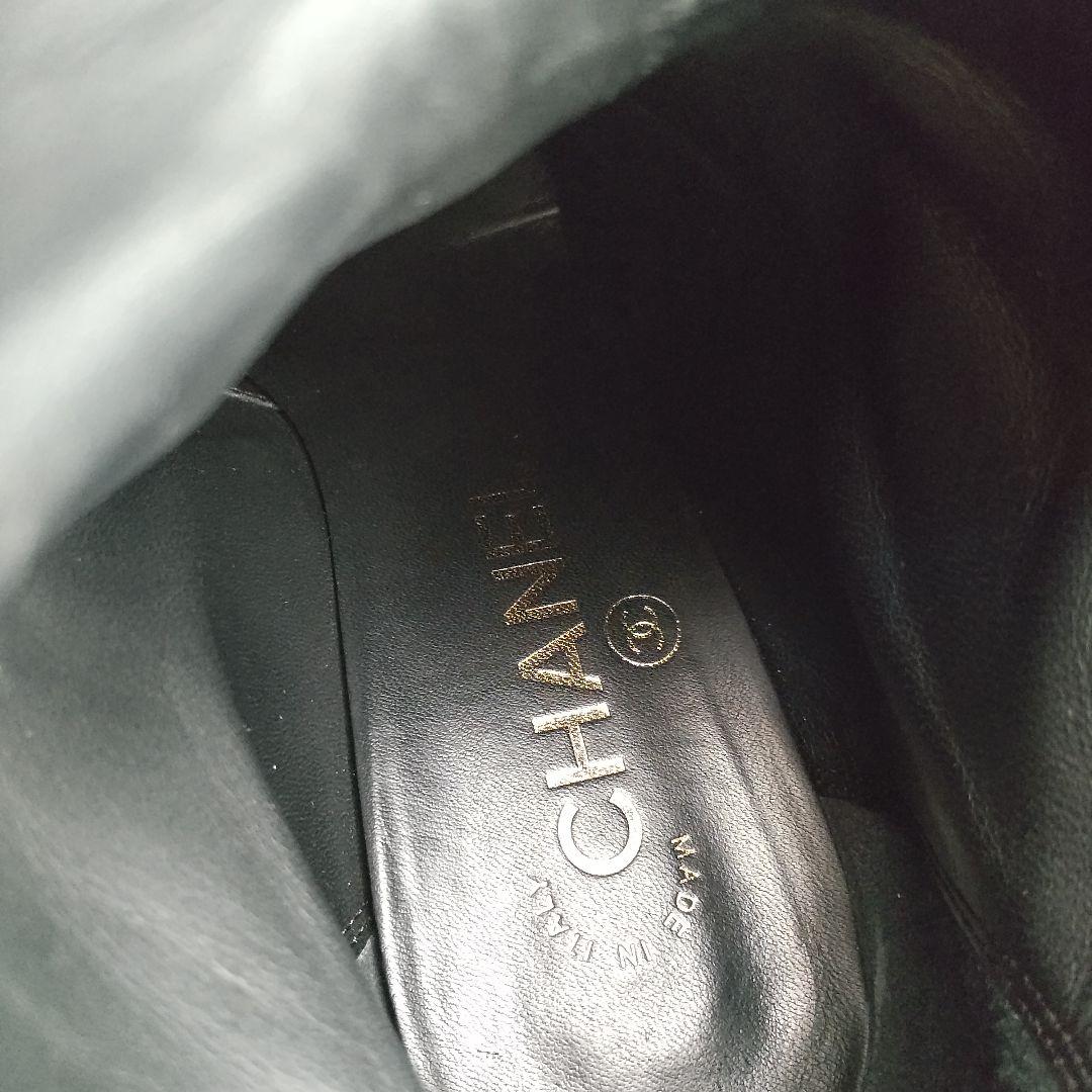 美品 シャネル リボン ココマーク ベロア ショートブーツ レザー ブラック